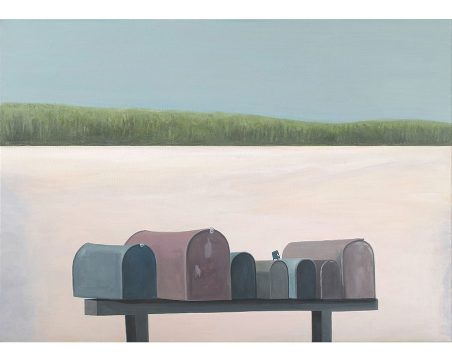 Mailboxes in a snowy landscape.