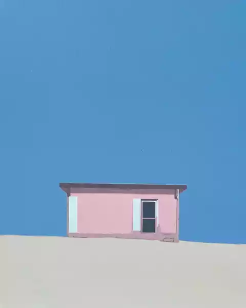 Pink cabin in the California desert.