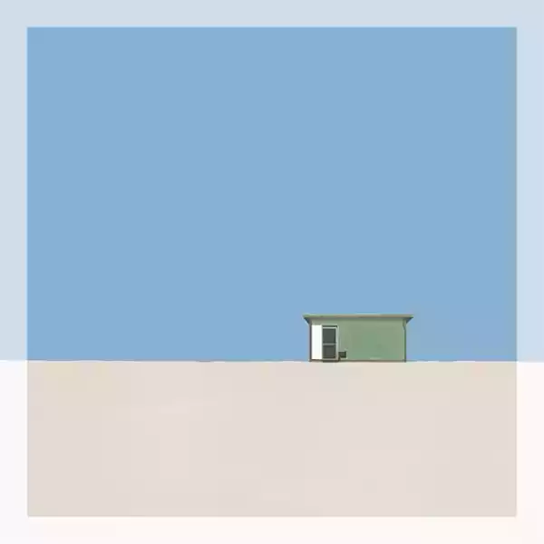 Khaki hut at the top of the dune.